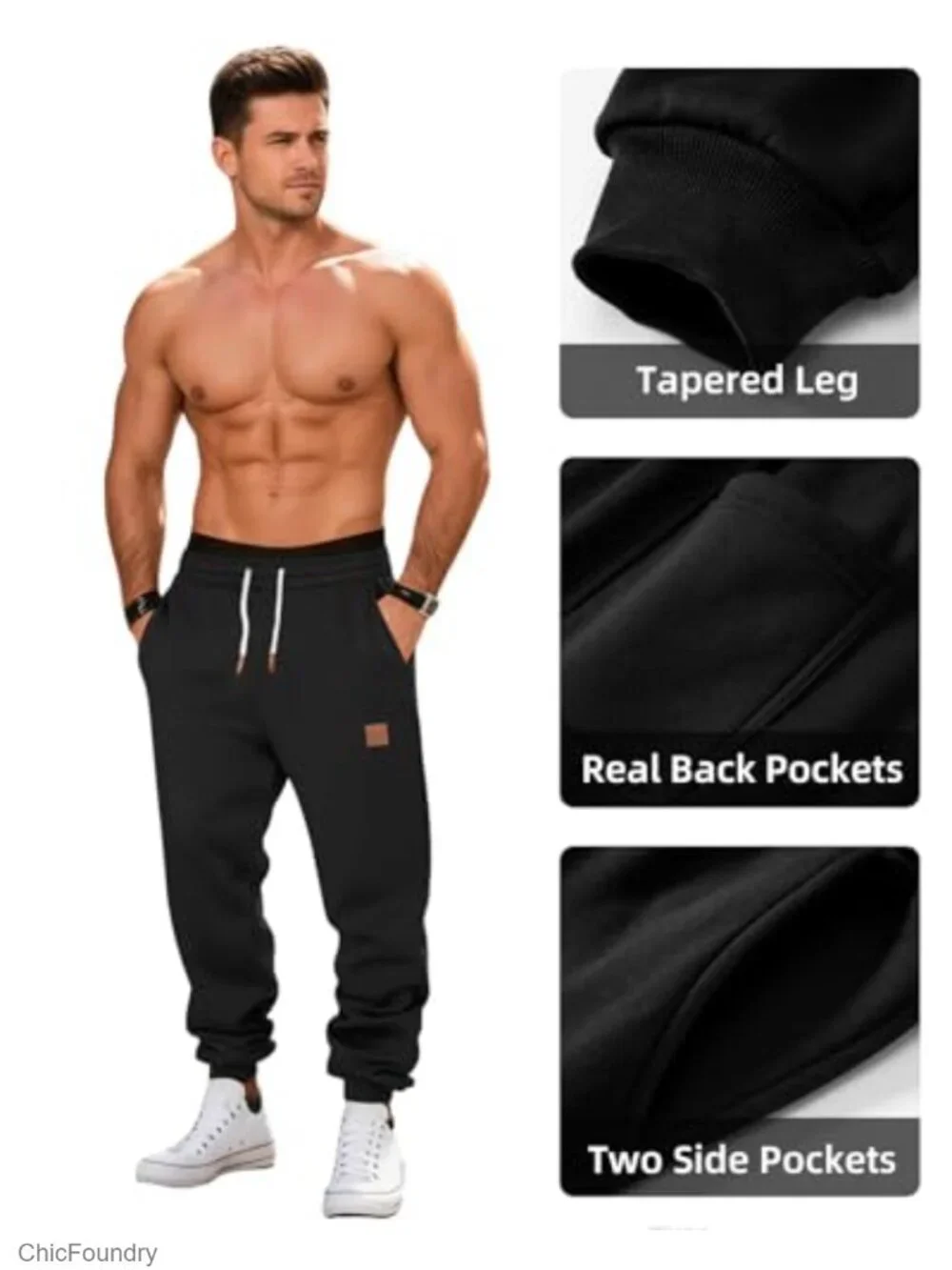 Fleece Sweatpants Heavyweight Elastic Waist Tapered Joggers with Pockets